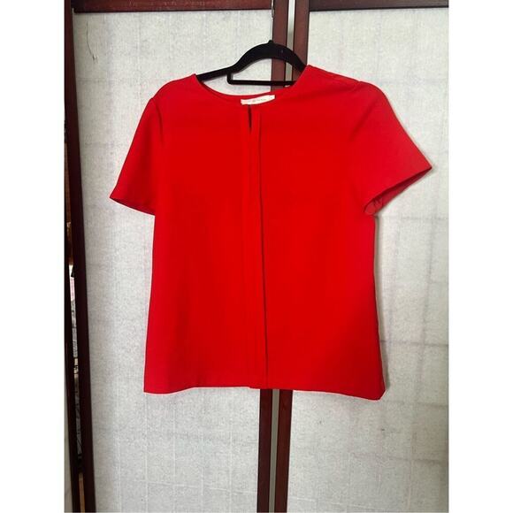Tory Burch Womens Keyhole Textured Crepe Blouse Top Red Size Small - Picture 2 of 10